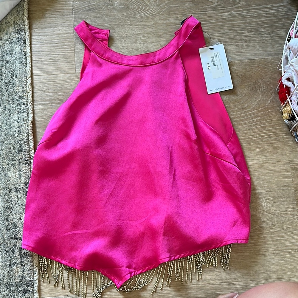 Vibrant Pink Satin Crop Top with Glossy Finish
